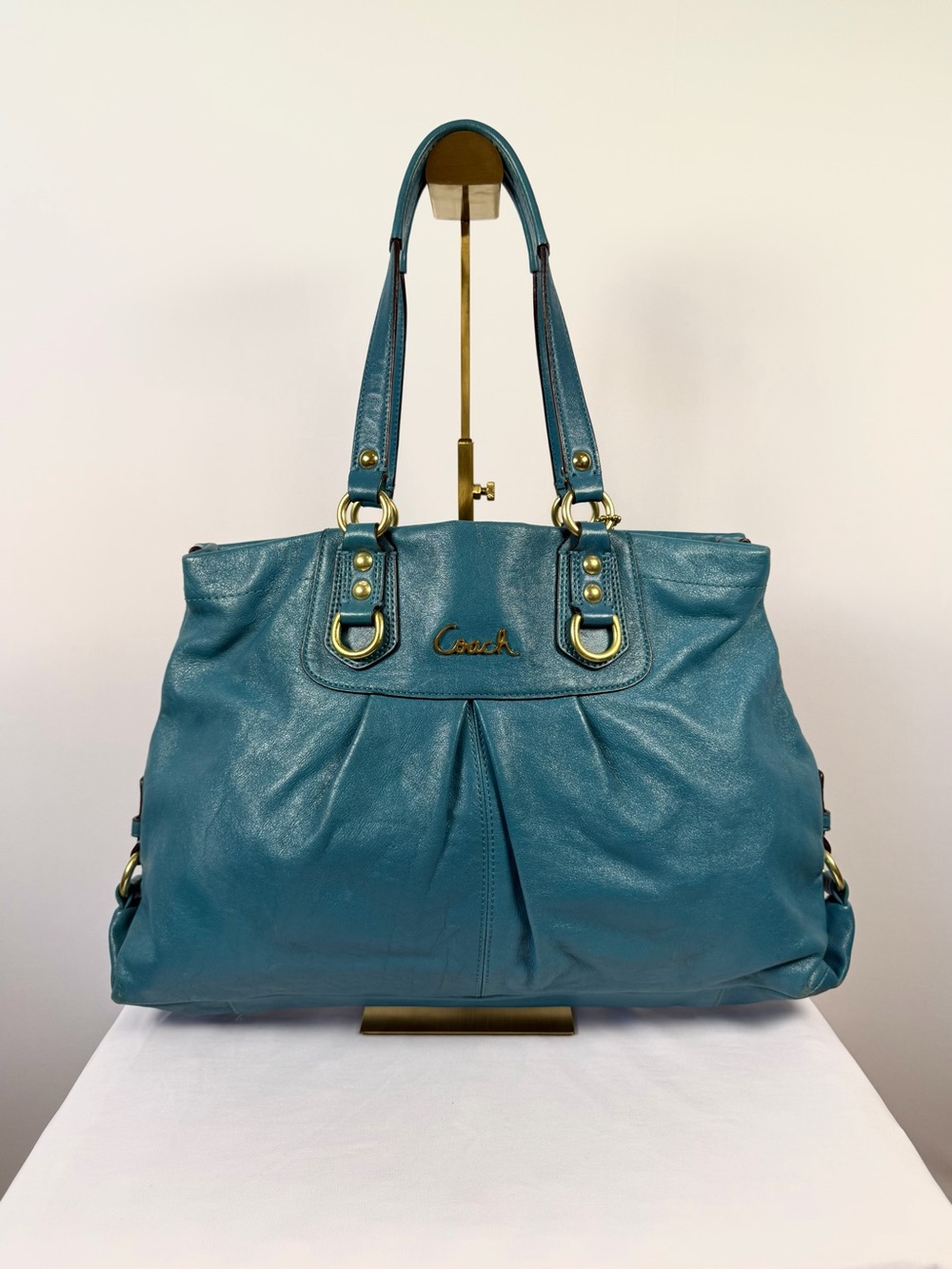 Coach Ashley Blue Teal Leather Carryall Shoulder Bag w/ Crossbody strap